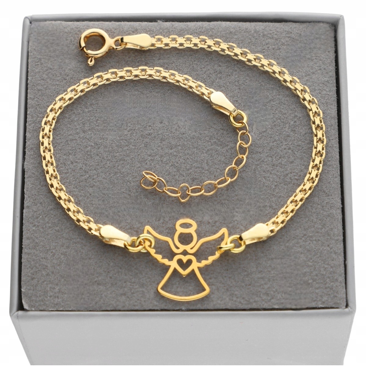 Zlatý náramek s andělem a andělem Krabička Stříbro 925 Svaté Přijímání