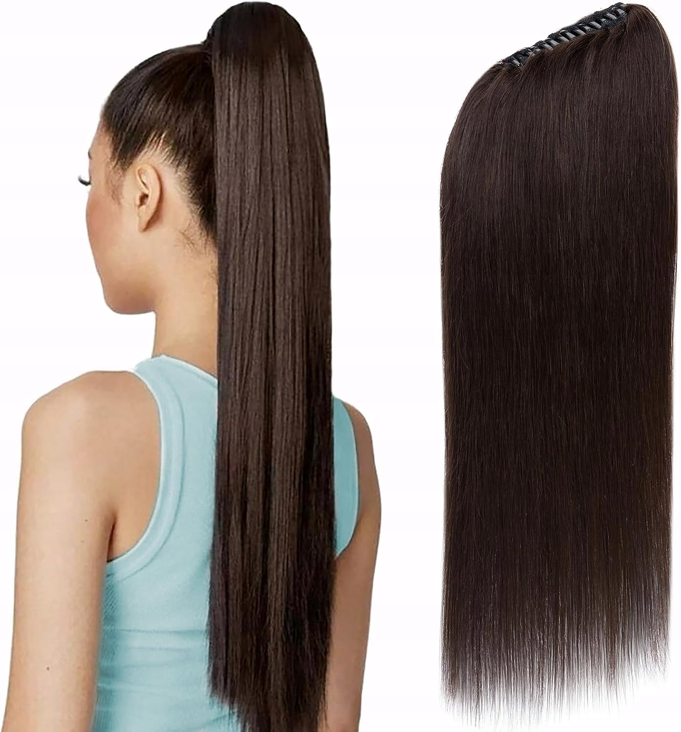 Segohair Kucyk doczepiany włosy naturalne 40 cm ciemny brąz