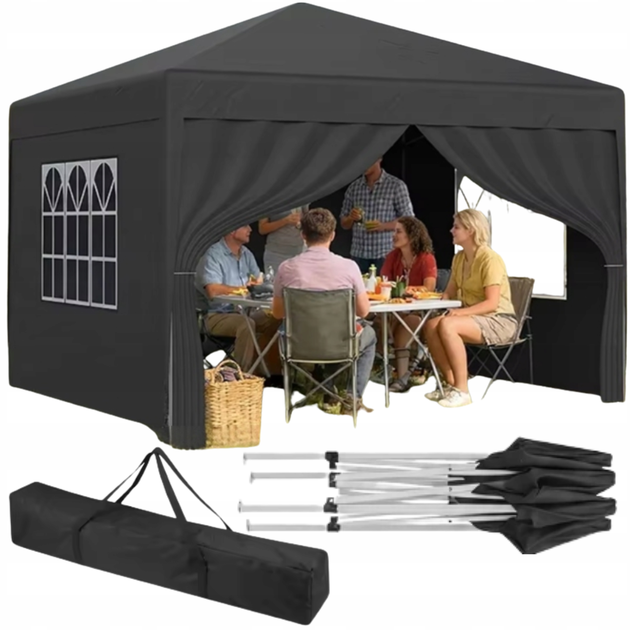 Stan 3x3 Pop Up Voděodolný Uv pro zahradu Černý pavilon