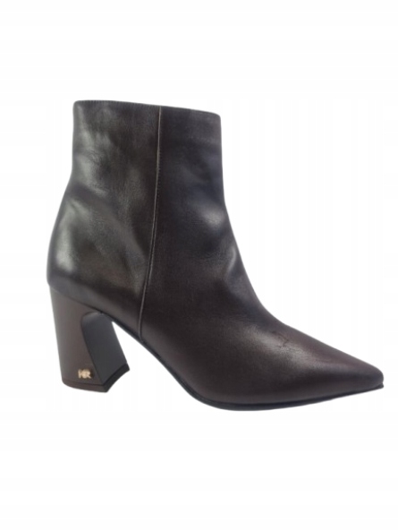 Čokoládové kožené elegantní dámské kotníkové boty do špičky na podpatku Karino 37