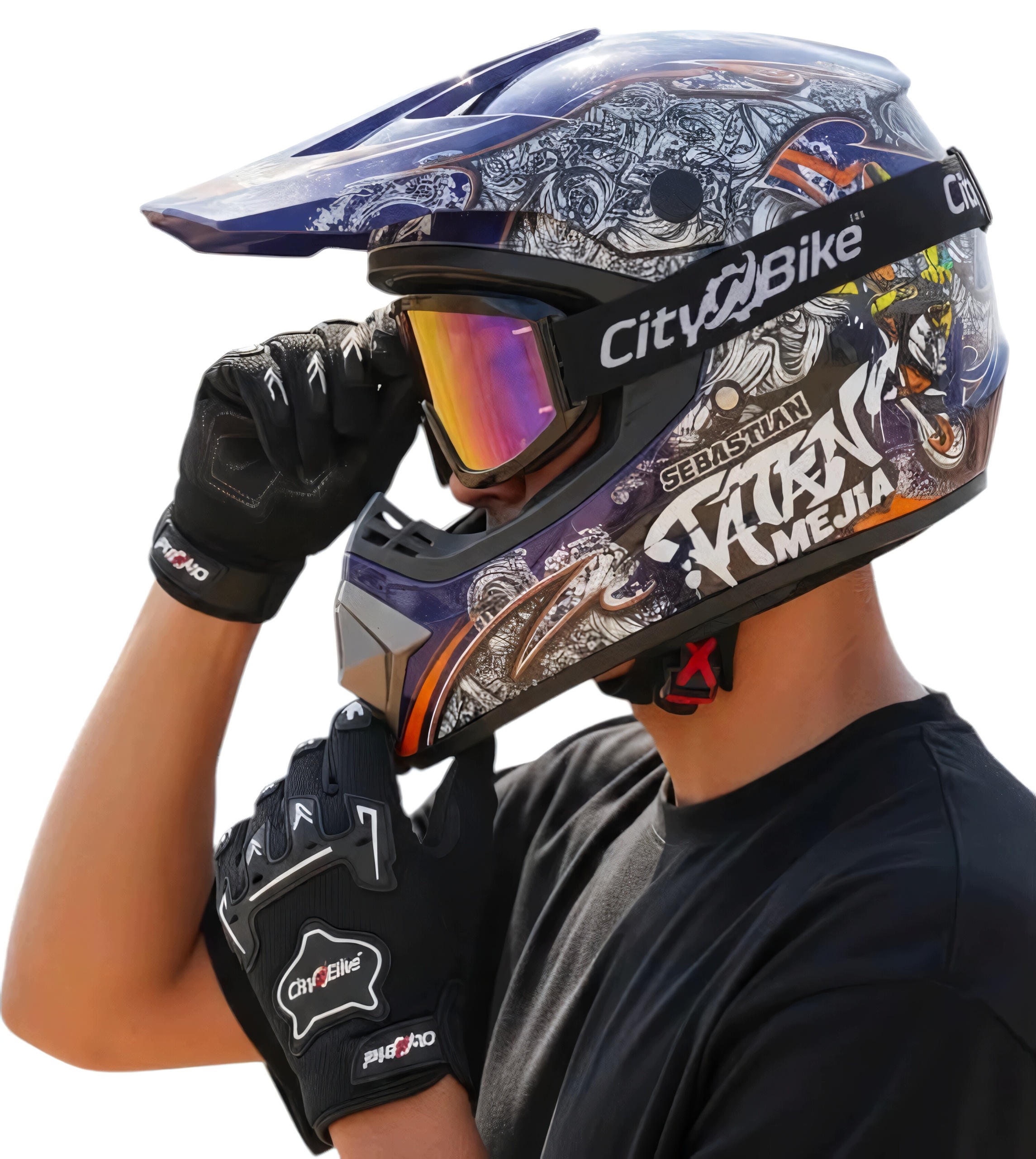 Kask Niebieski+ Gogle+ Rękawice Hulajnoga Elektryczna Rower Bmx L 59-60cm