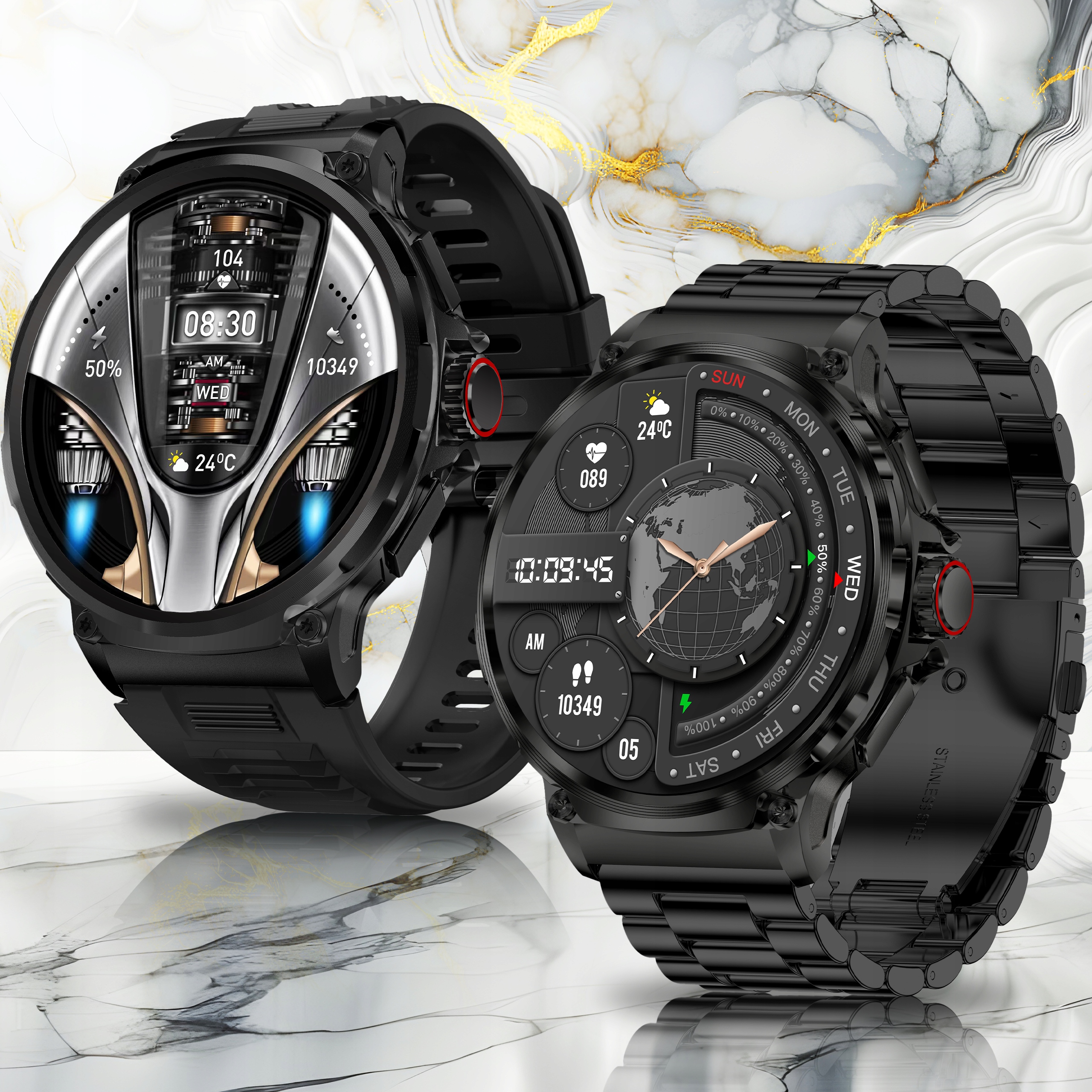 SMARTWATCH MĘSKI ROZMOWY ZEGAREK SPORTOWY SMART WATCH 710 mAh BATERIA PL Kolor czarny