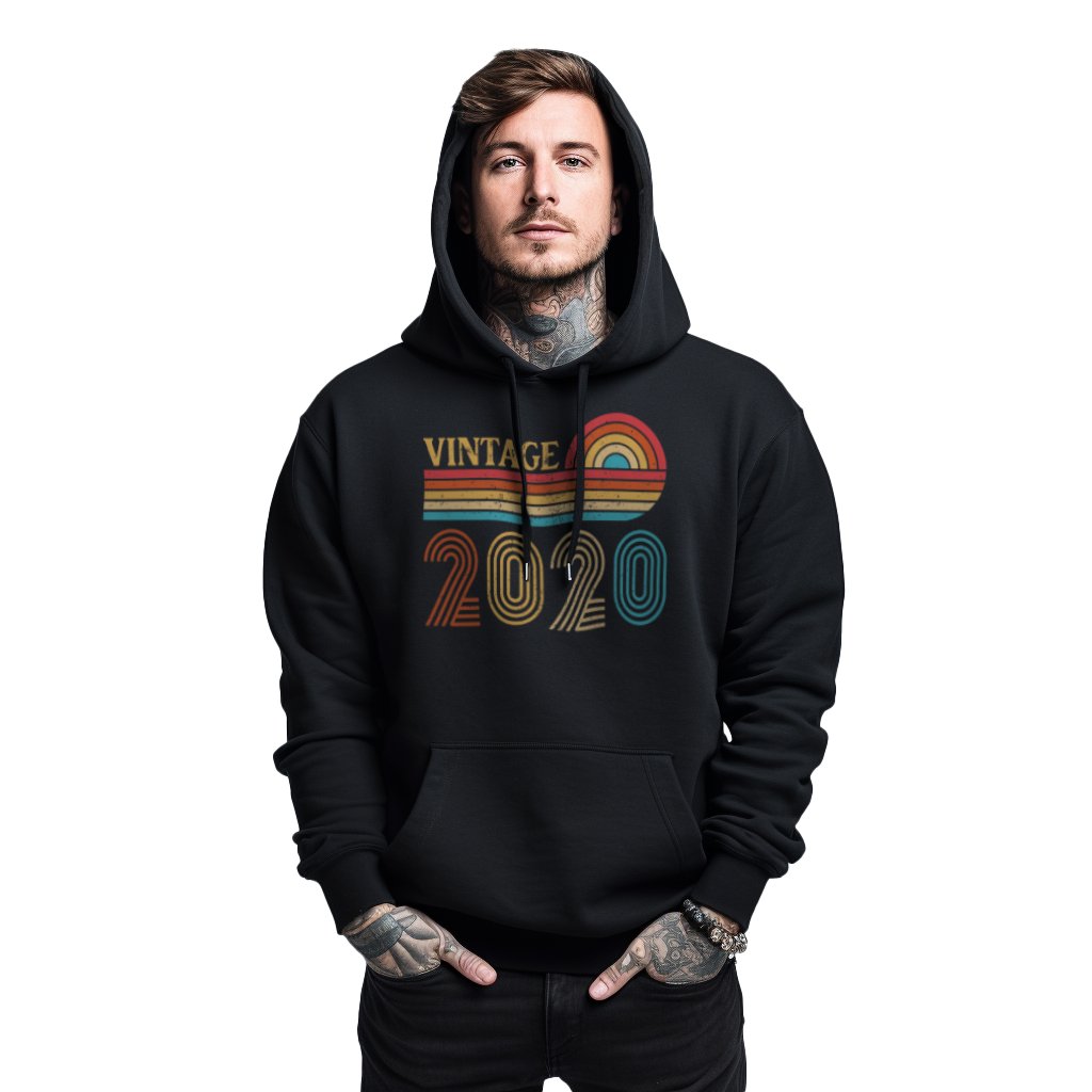 Mikina černá pánská s kapucí s potiskem dárek k narozeninám, rok výroby Vintage 2020
