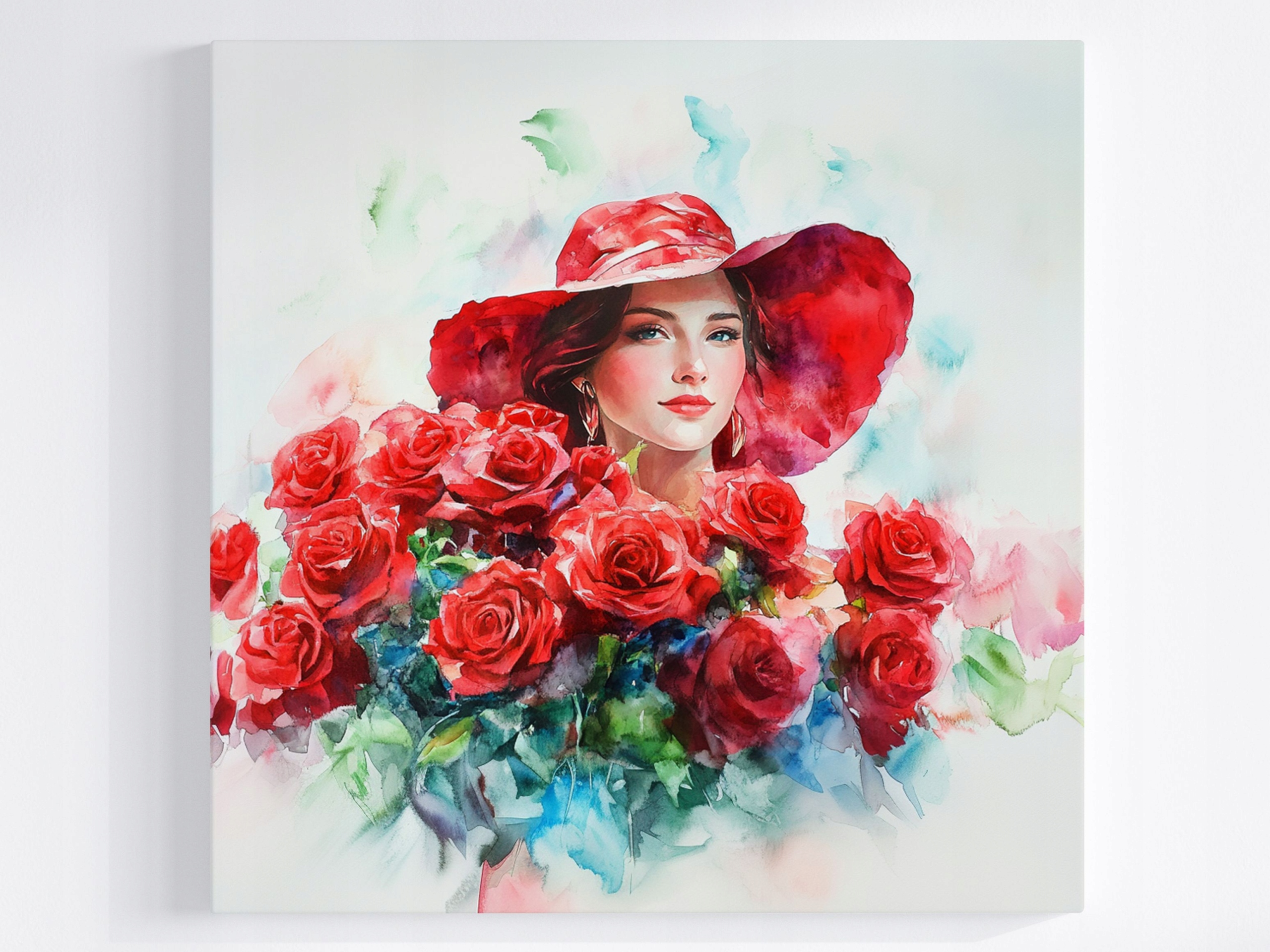 Obraz Na Plátně Canvas Portrét Žena Dívka Klobouk Růže 50x50