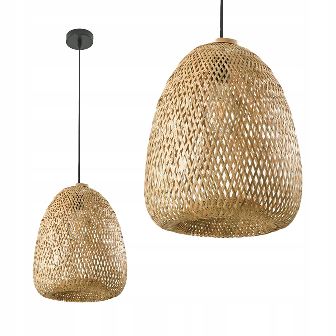 Pletená stropní lampa Boho, závěsná, přírodní, bambusová, E27