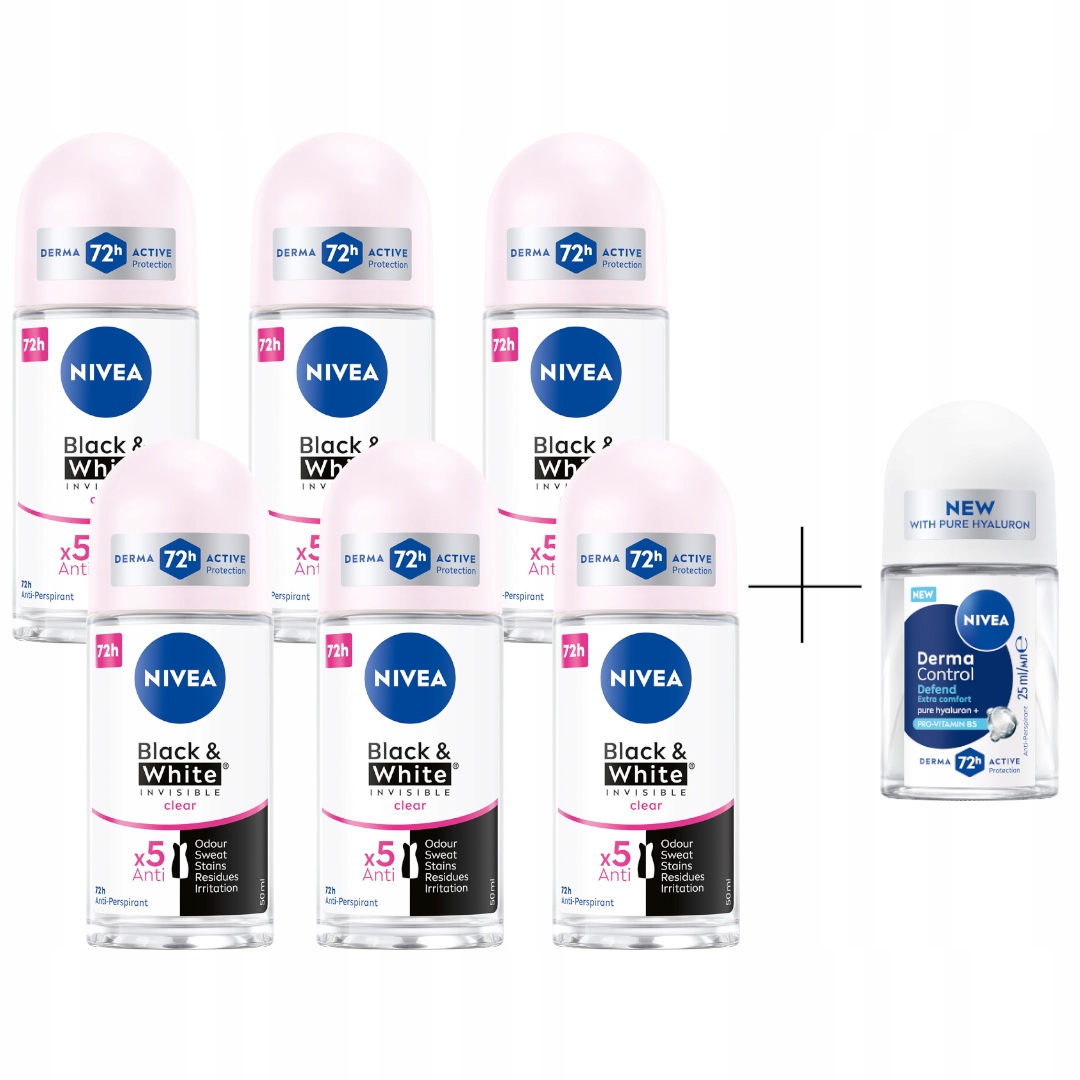 Nivea Zestaw 6xBlack & White Clear Antyperspirant dla kobiet w kulce+GRATIS