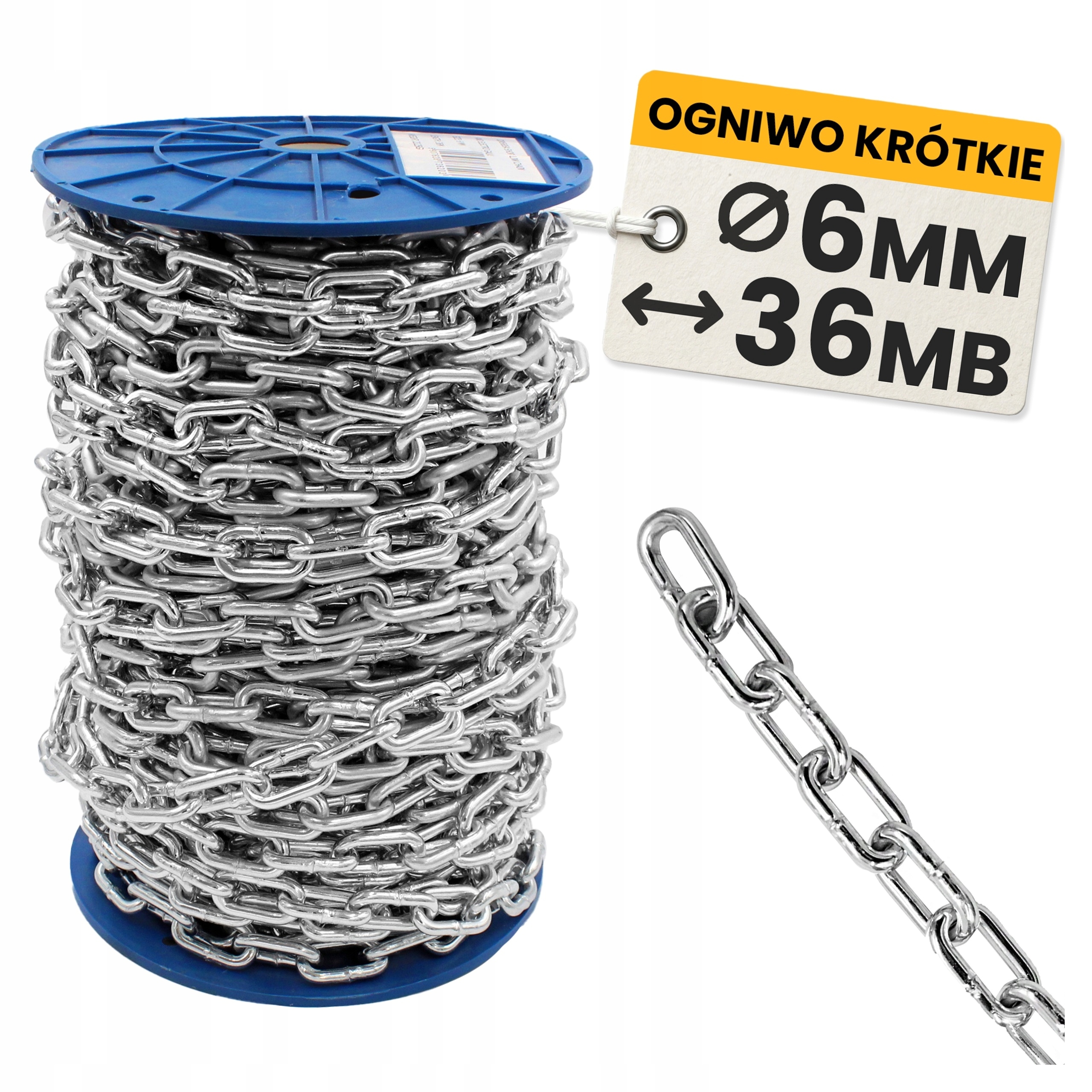 Hospodářský řetěz 6 mm Krátký článek 36 m, pozinkovaný, ocelový Din 5685A