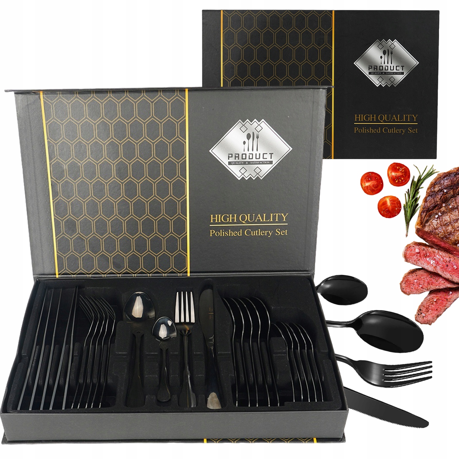 Sada Zlatých Příborů Nerezová Ocel 24 Kusů Luxusní Dárek