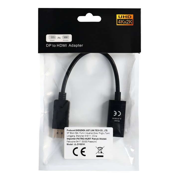 Adapter Kabel DisplayPort Display Port DP do HDMI Przejściówka 4k Długość kabla 0.2 m