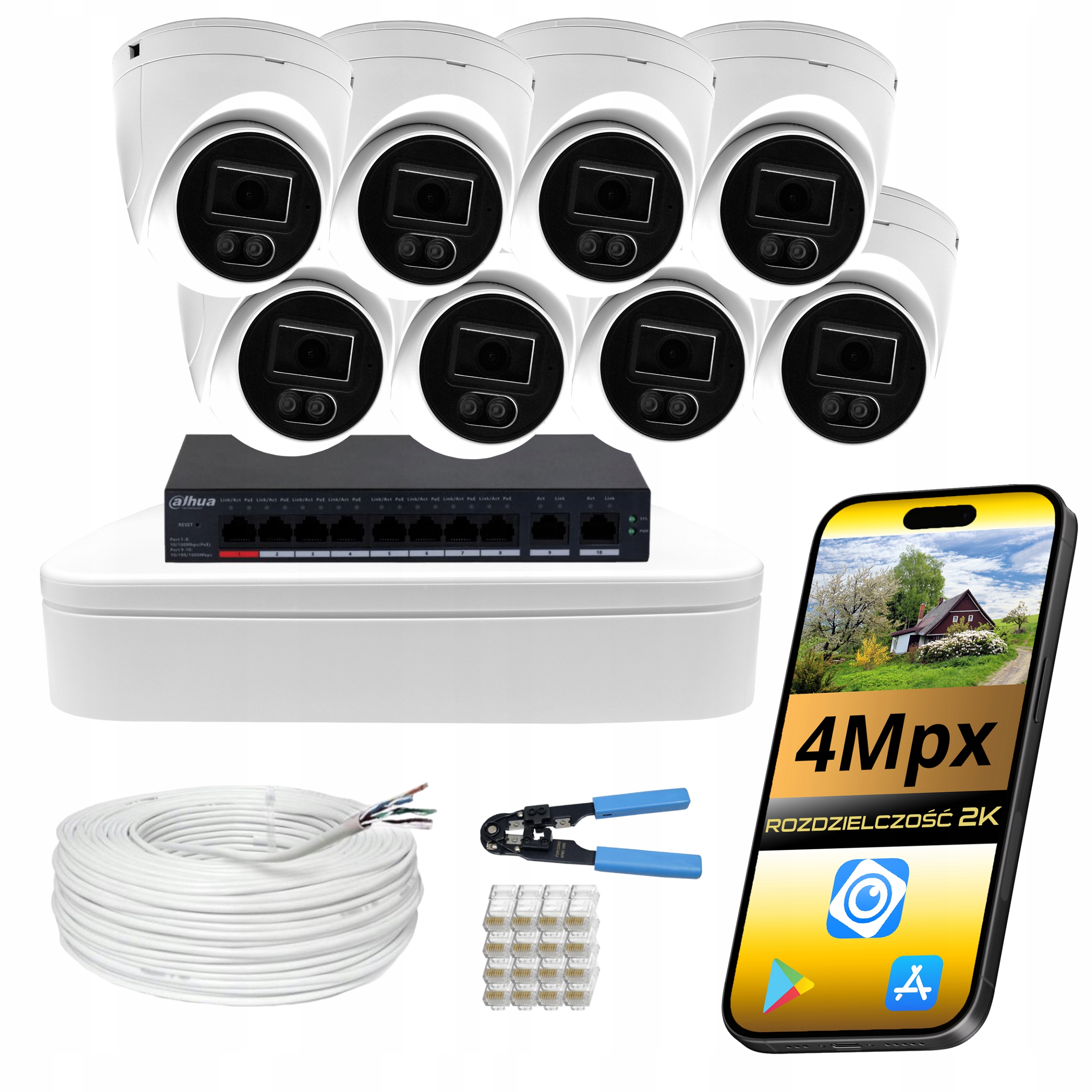 Monitorovací Systém Do Obchodu Doma 8 Kamier 4MPX Ip PoE Kupolky Farba V Noci