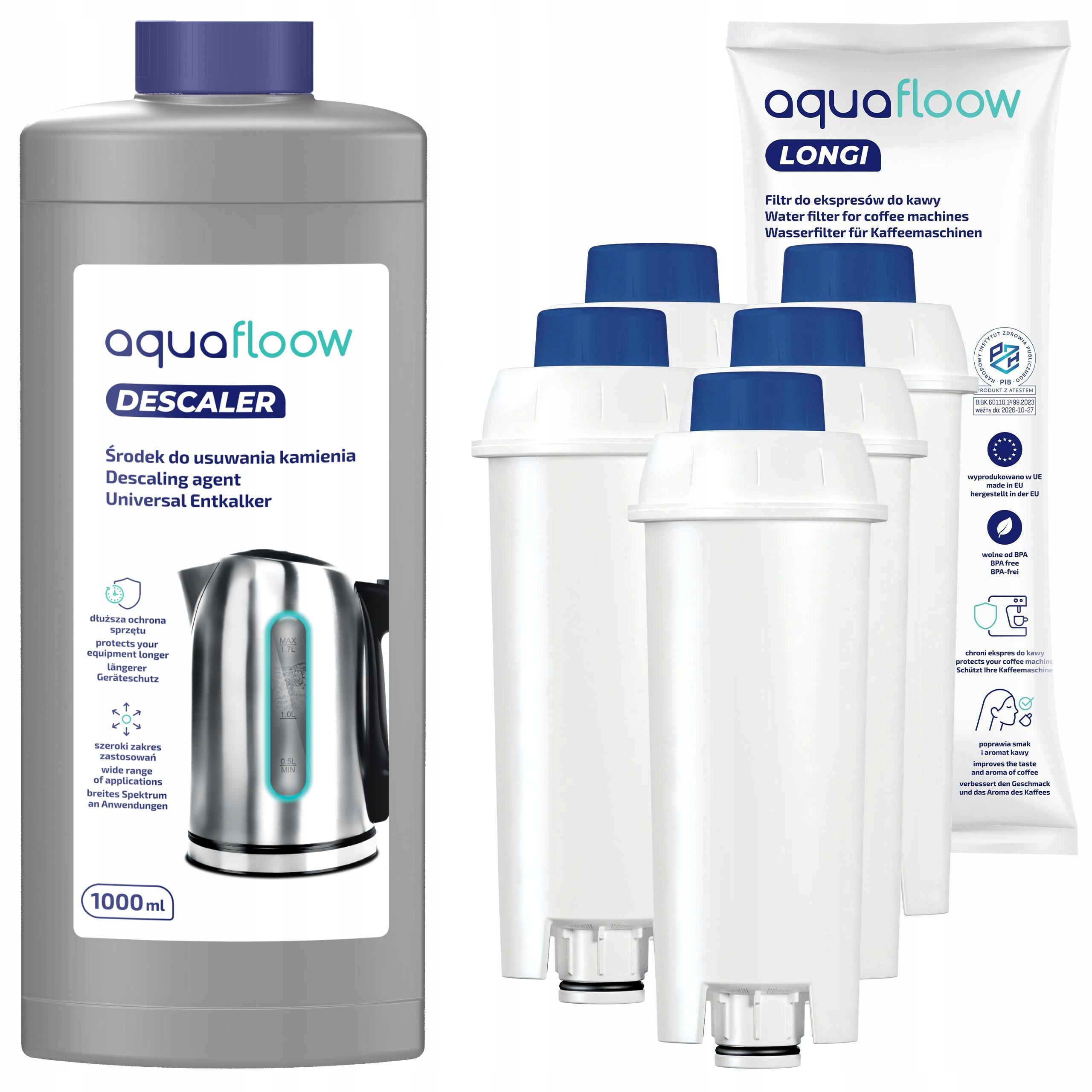 AquaFloow: Odkamieniacz do ekspresu 1l 5x filtr wody do ekspresu Delonghi