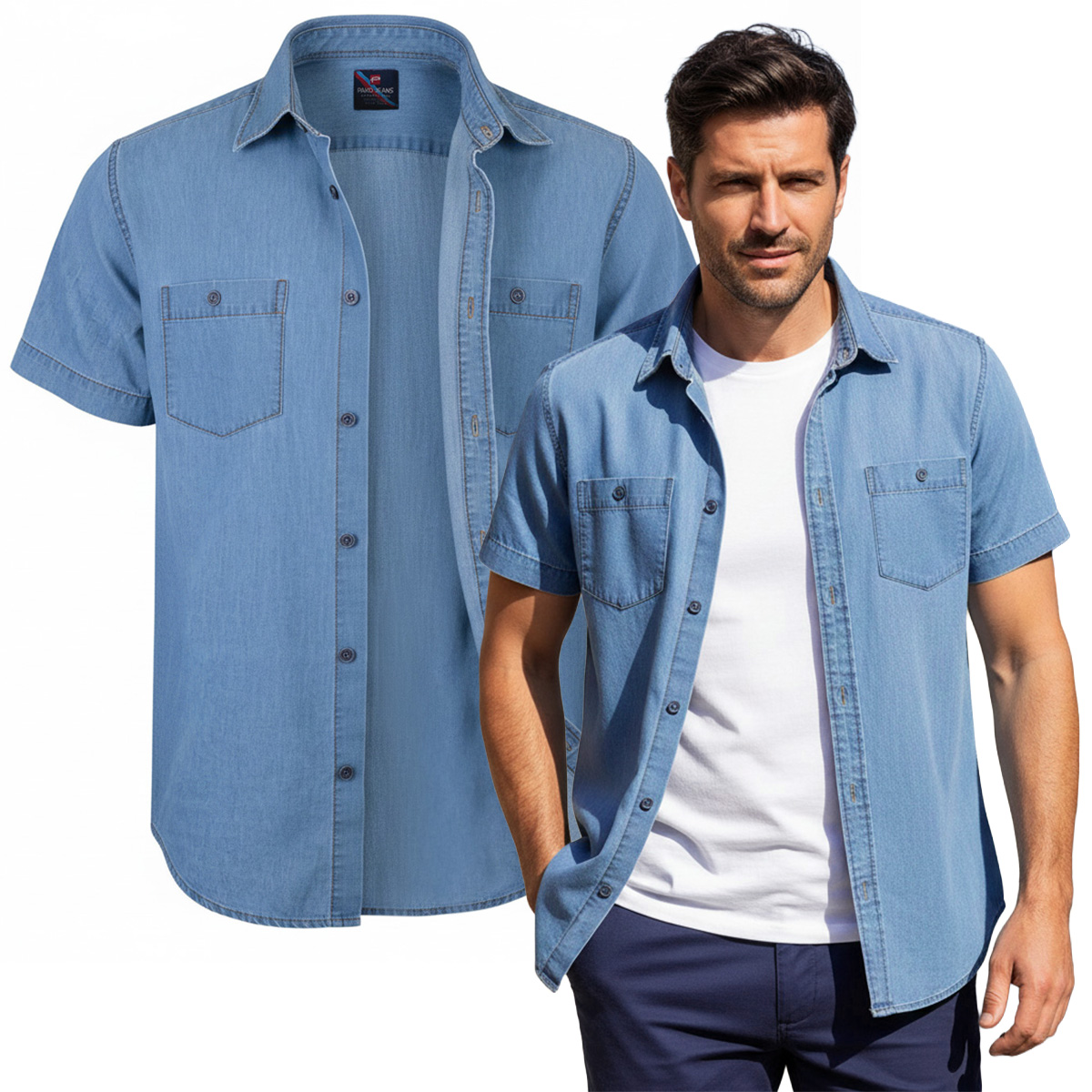 Pánská džínová košile s krátkým rukávem Regular Fit, bavlněná Pako Jeans