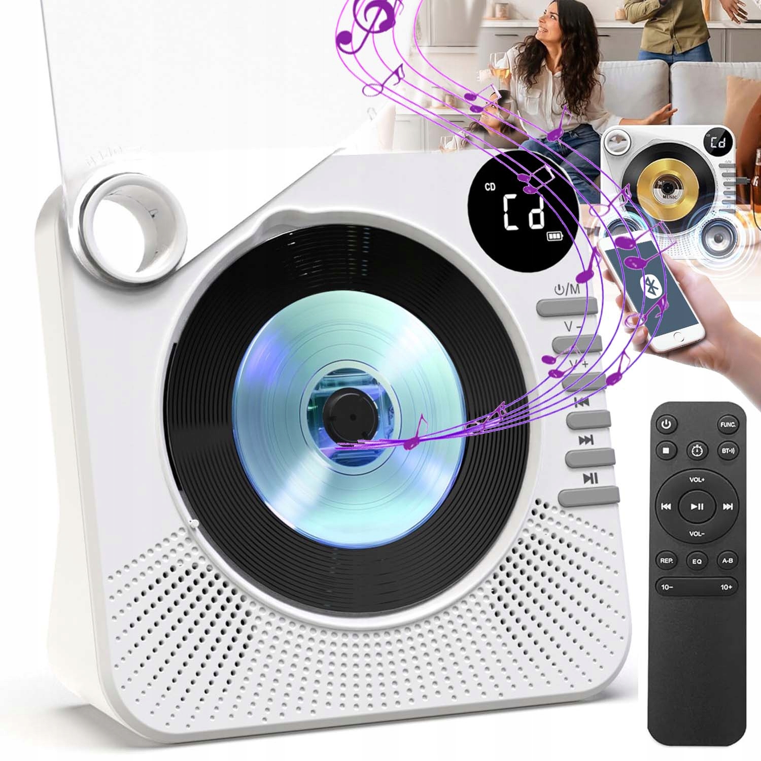 Bluetooth CD Přehrávač S Stereo Hi-fi Reproduktory A Dálkovým Ovládáním, Fm Rádio MP3