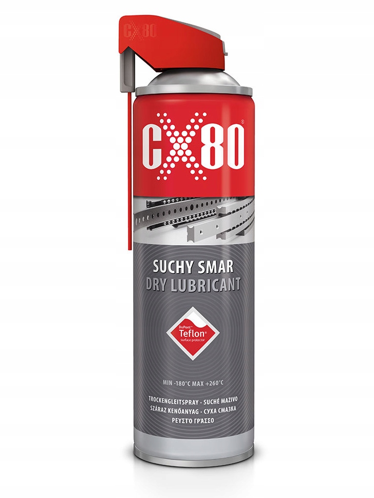 CX80 Suchy Smar Teflonowy Teflon Ptfe prowadnic bram łańcucha spray 500ml