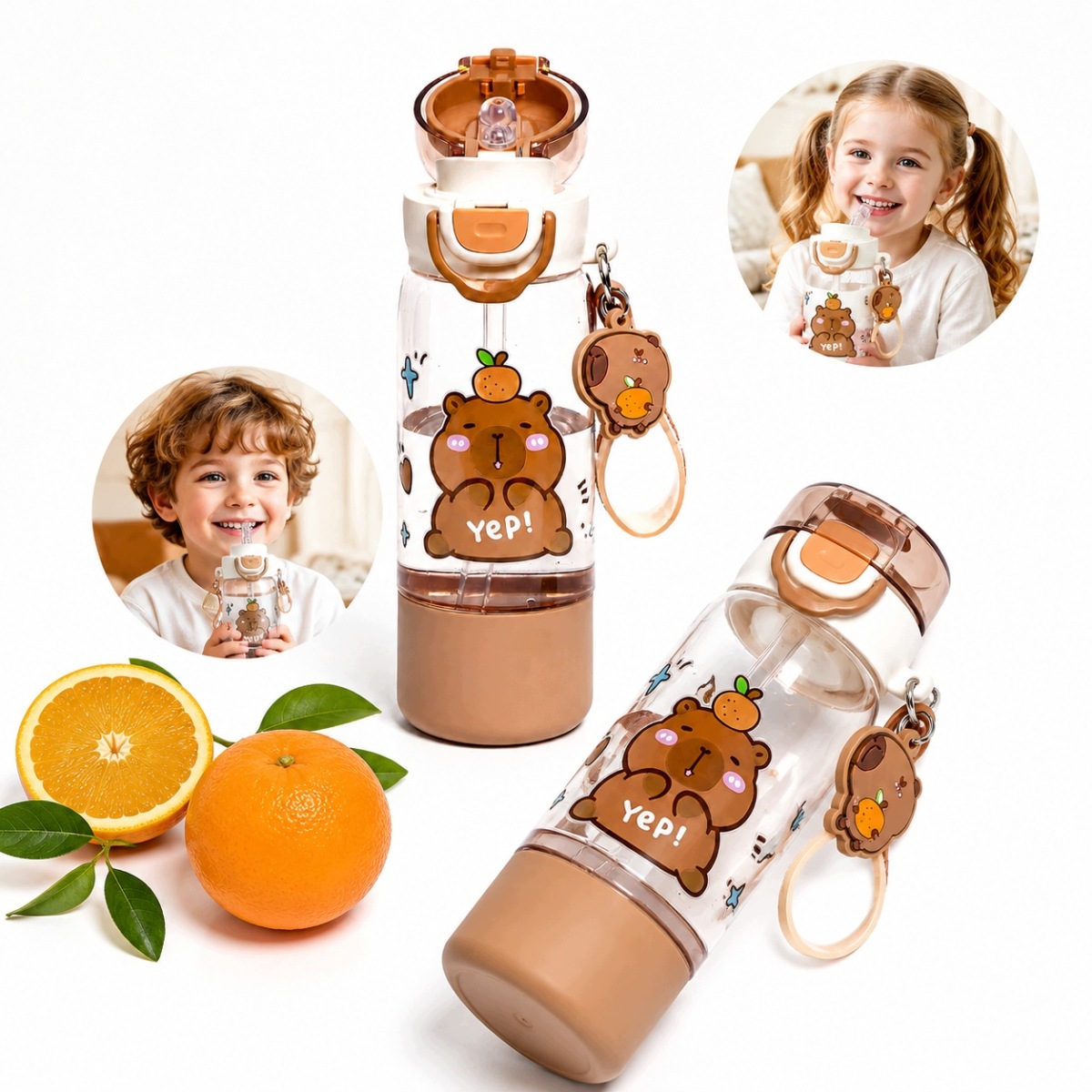 Nowy Butelka na wodę Kapibara z blokadą Miękka Słomka ustnik Kubek 510ml