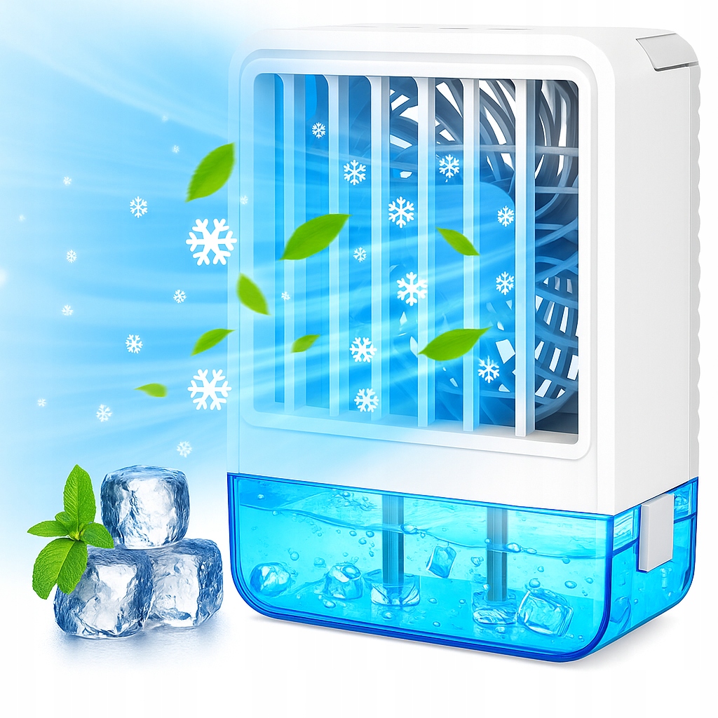 Wiatrak Mini Klimatyzator Wentylator Biurkowy Cichy Na Wodę 800ml Led
