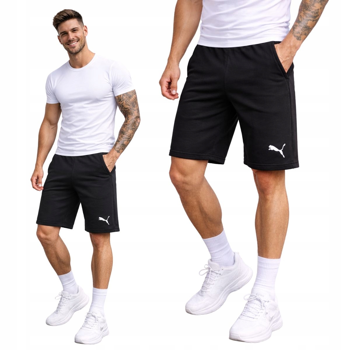 Spodenki Puma Bawełniane Męskie Czarne z kieszeniami przed kolano r. M