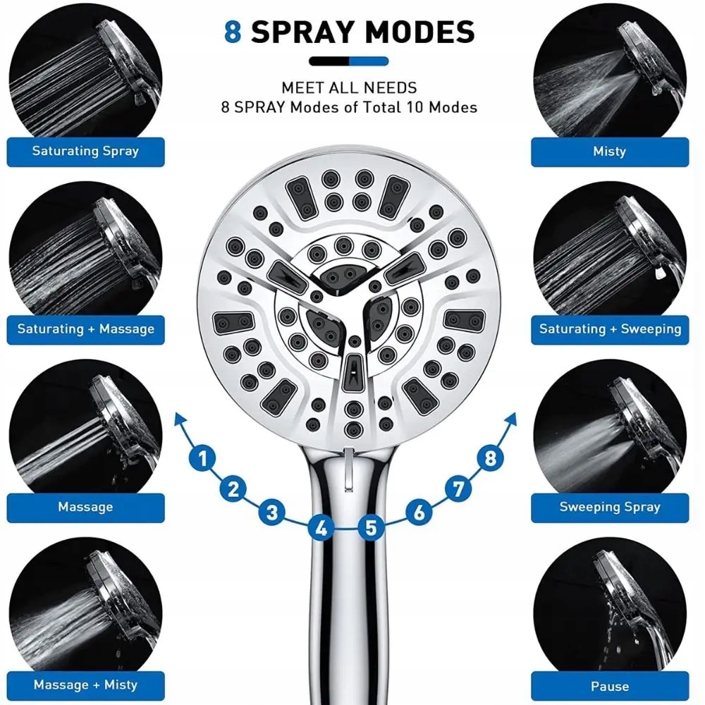 10 Spray Mode Filtered Shower Head Anti-clog Nozzles Handheld Sprinkler Kod producenta 3-chahyiw