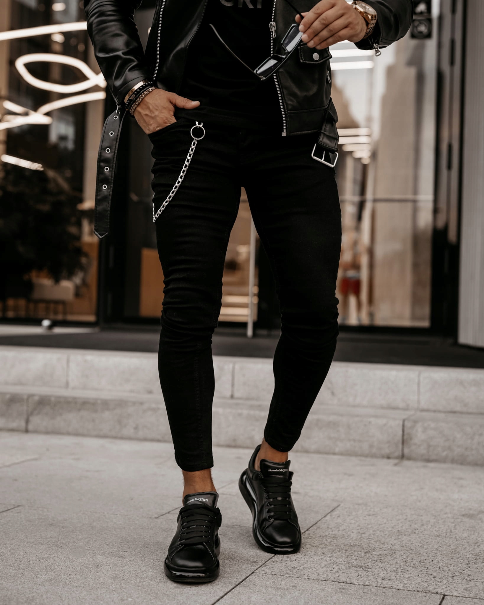 Pánské Džínové Kalhoty S Řetězem Aiden Olavoga, Černá Barva