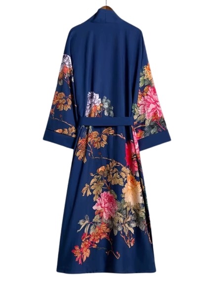 Dlouhý Župan Japonský Styl Orient Kardigan Kimono Modrý Župan XL