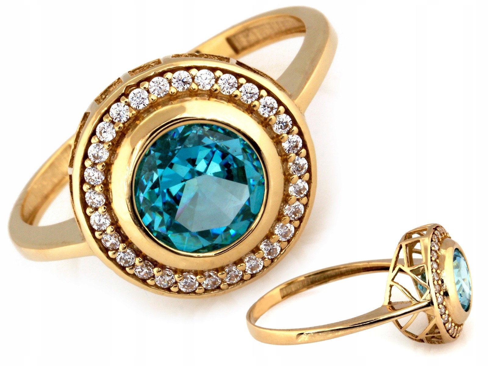 Elegantní prstýnek 505 Markýza s modrým kamenem, 14kt