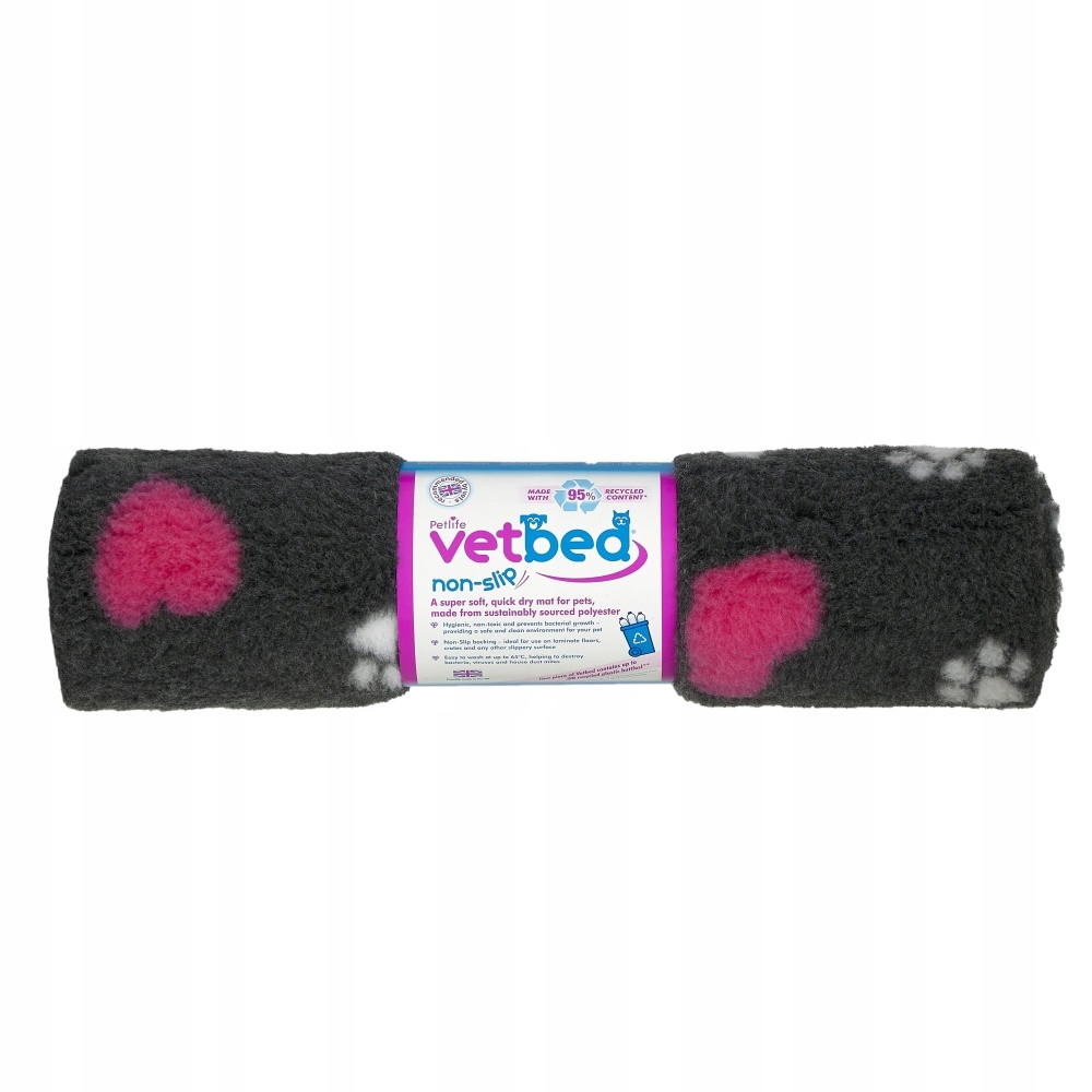 Levně Vetbed protiskluz Drybed grafitová srdce a packy Deluxe 100 x 75 cm