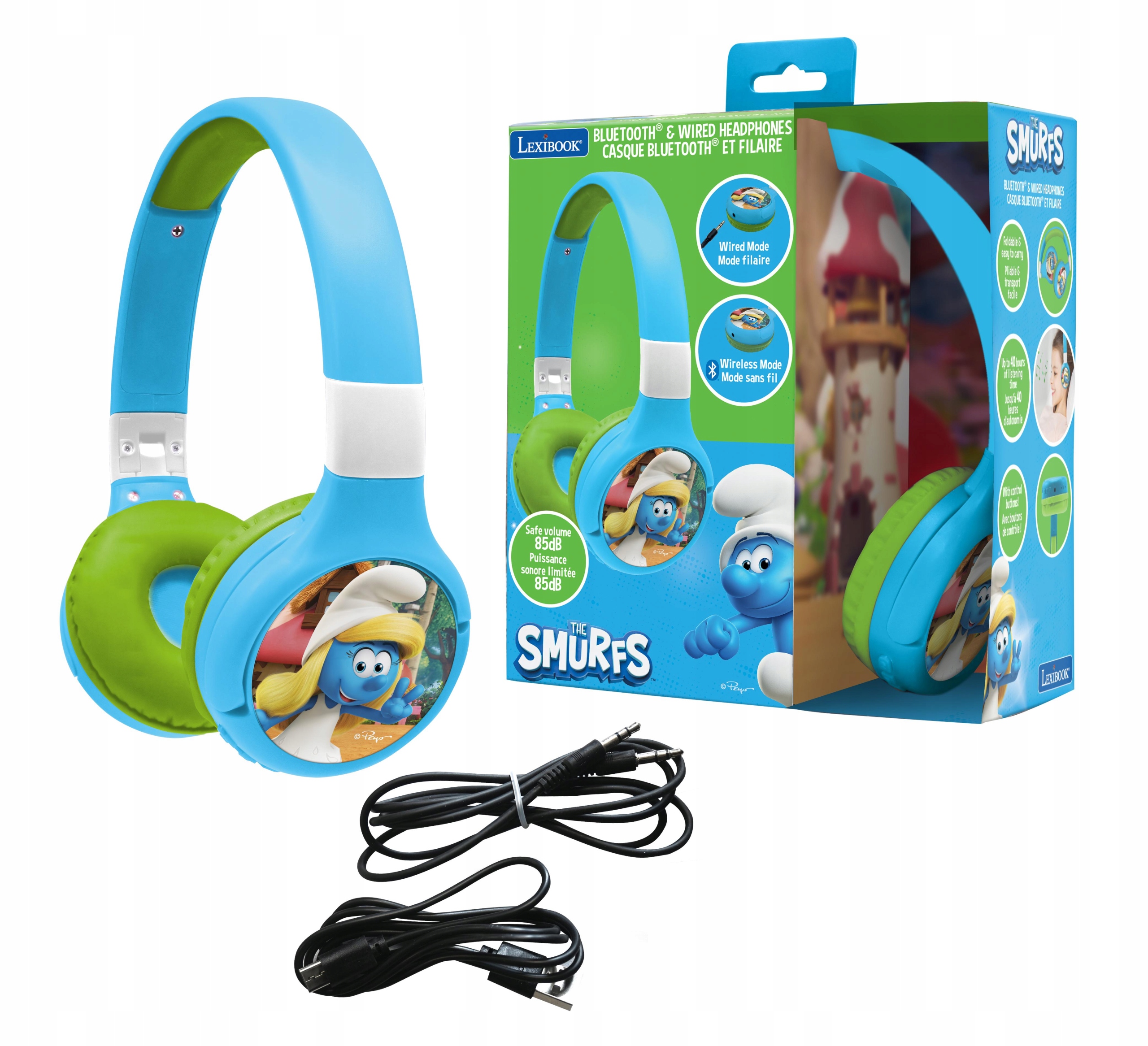 Šmoulové – skládací bezdrátová sluchátka do uší