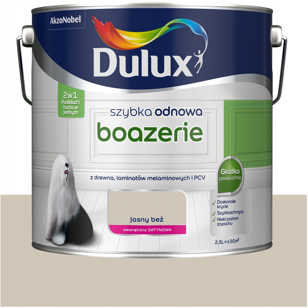 Dulux farba do boazerii drewna Pcv Szybka Odnowa Boazerie Jasny Beżowy 2,5L