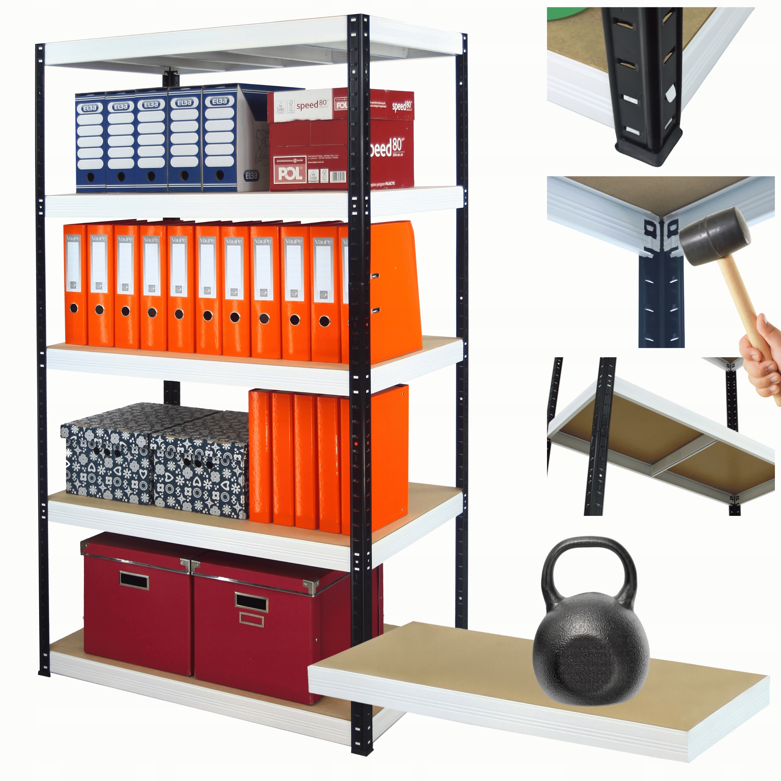 Kovový skladový regál Helios 180x110x60 cm 5Px175 kg Trvanlivý Pl