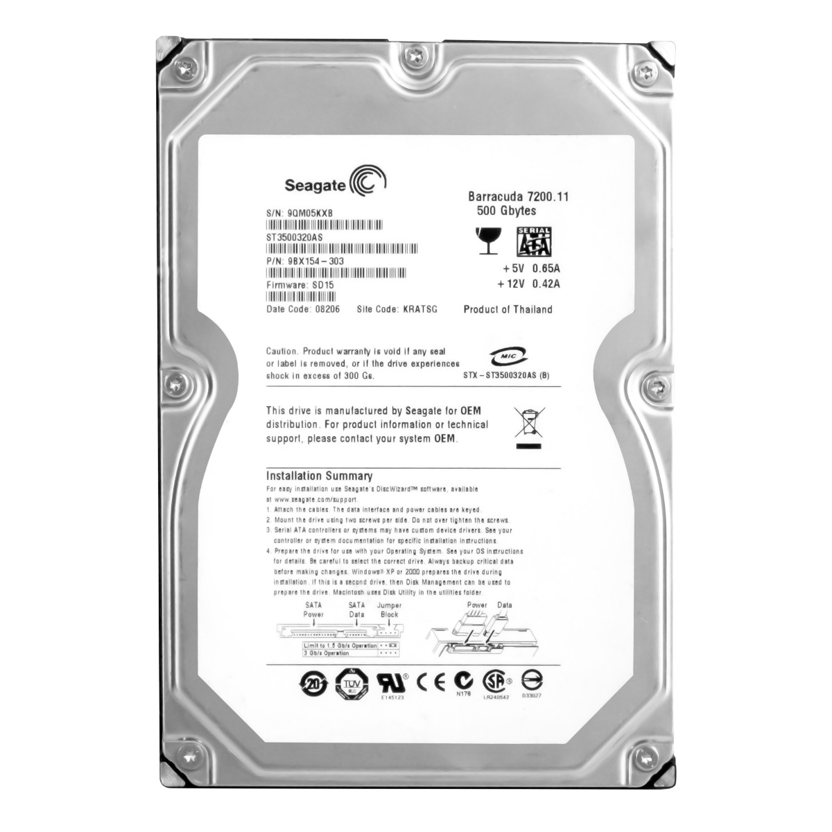 Seagate 500GB 7.2k 32MB Sata II 3.5'' ST3500320AS