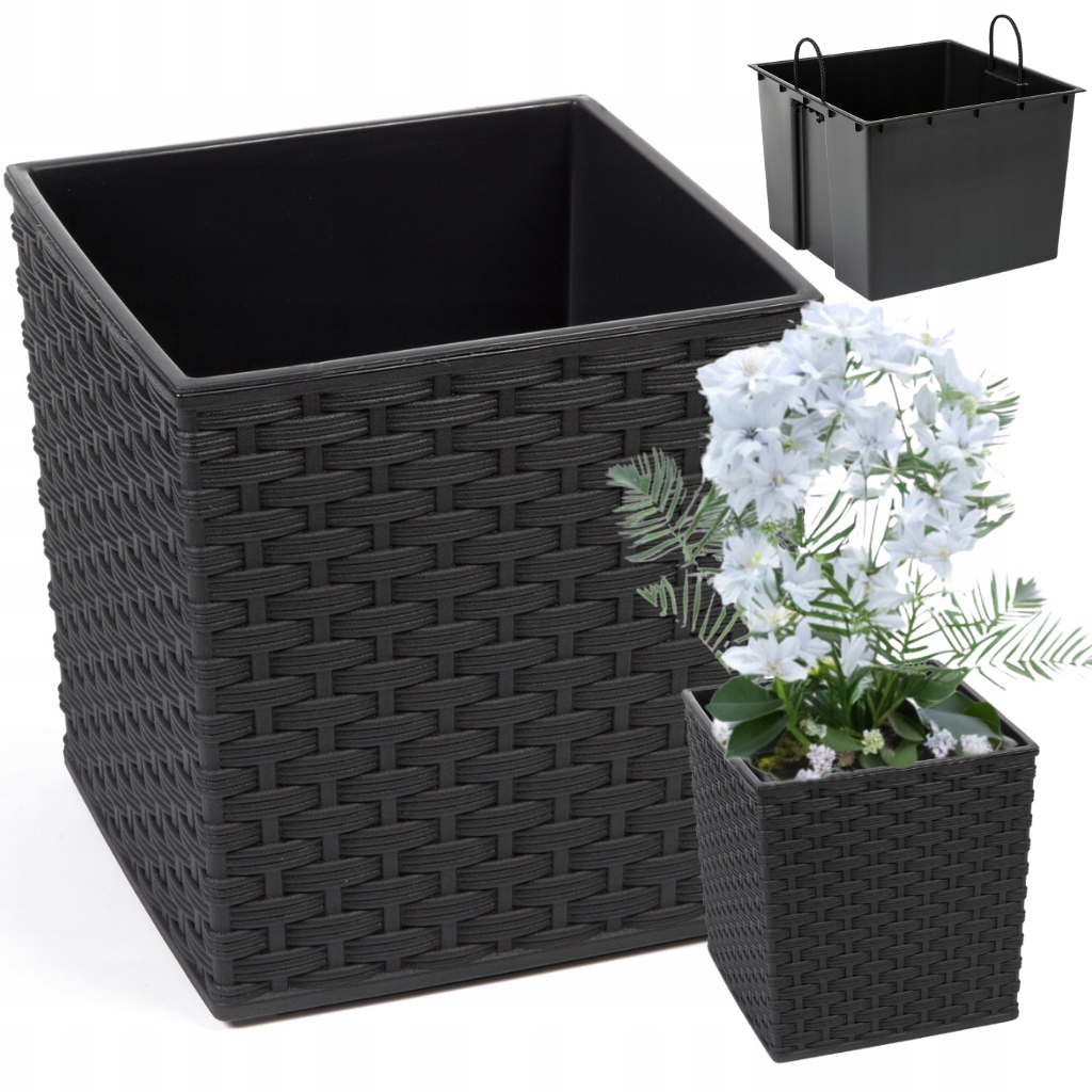 Donica Lamela Juka Rattan 40x40h41,5 Czarna Wkład