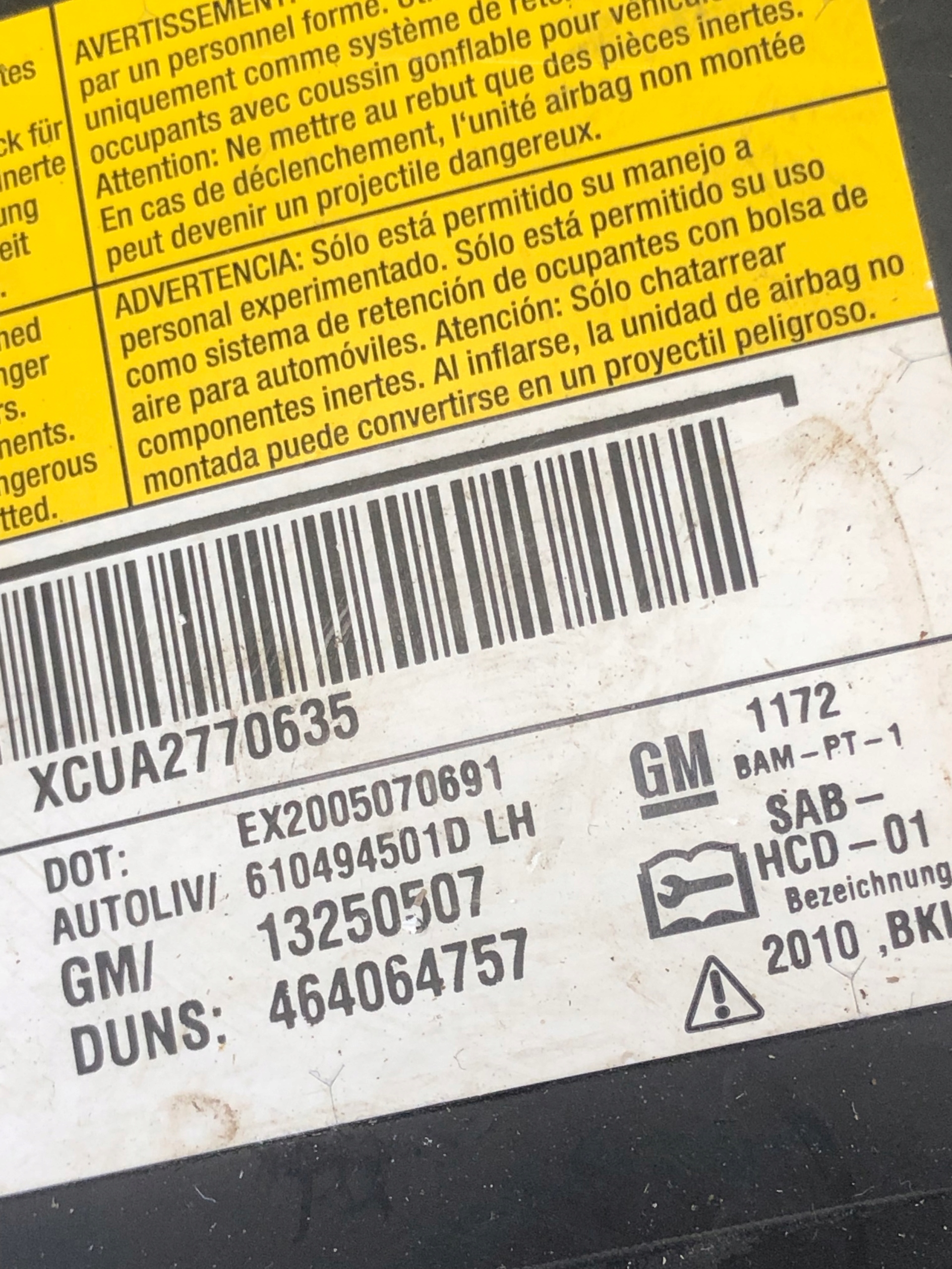 airbag airbag seat left front OPEL MERIVA B 13250507