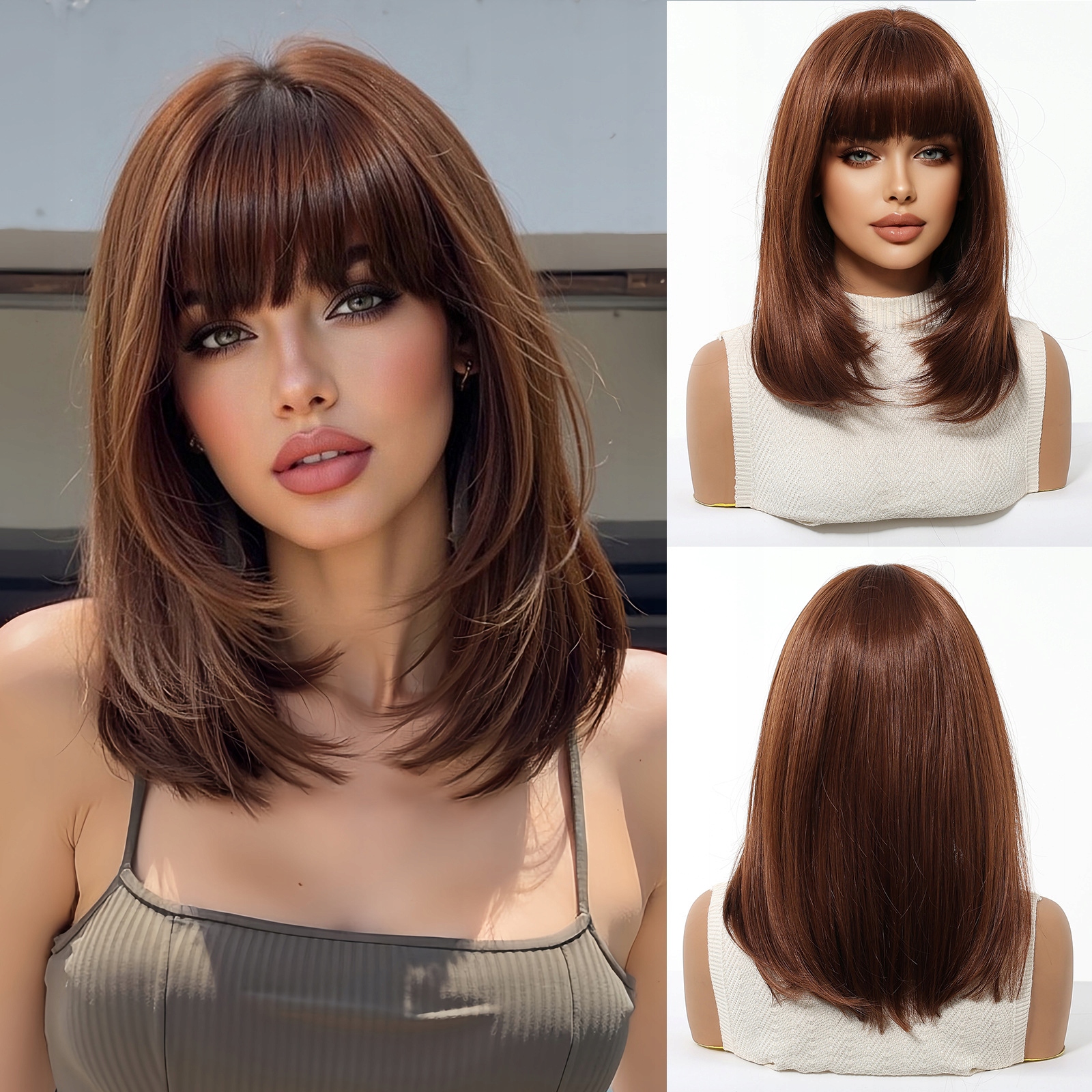 Dámská paruka Paruky Bronz Dámské Bob Krotkie Vlasy 36cm s Hřívou