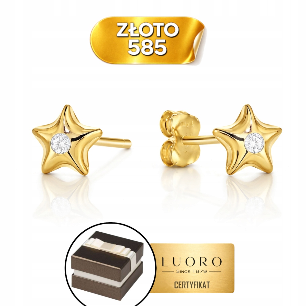 Náušnice Zlaté 585 14K Hvězdičky Se Zirkonem 6 MM Elegantní Tyčinka