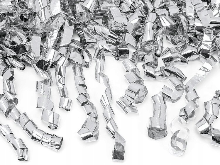 TUBA KONFETTI SREBRNE SERPENTYNY FOLIOWE 40 CM WESELE ŚLUB KOMUNIA URODZINY Płeć uniseks