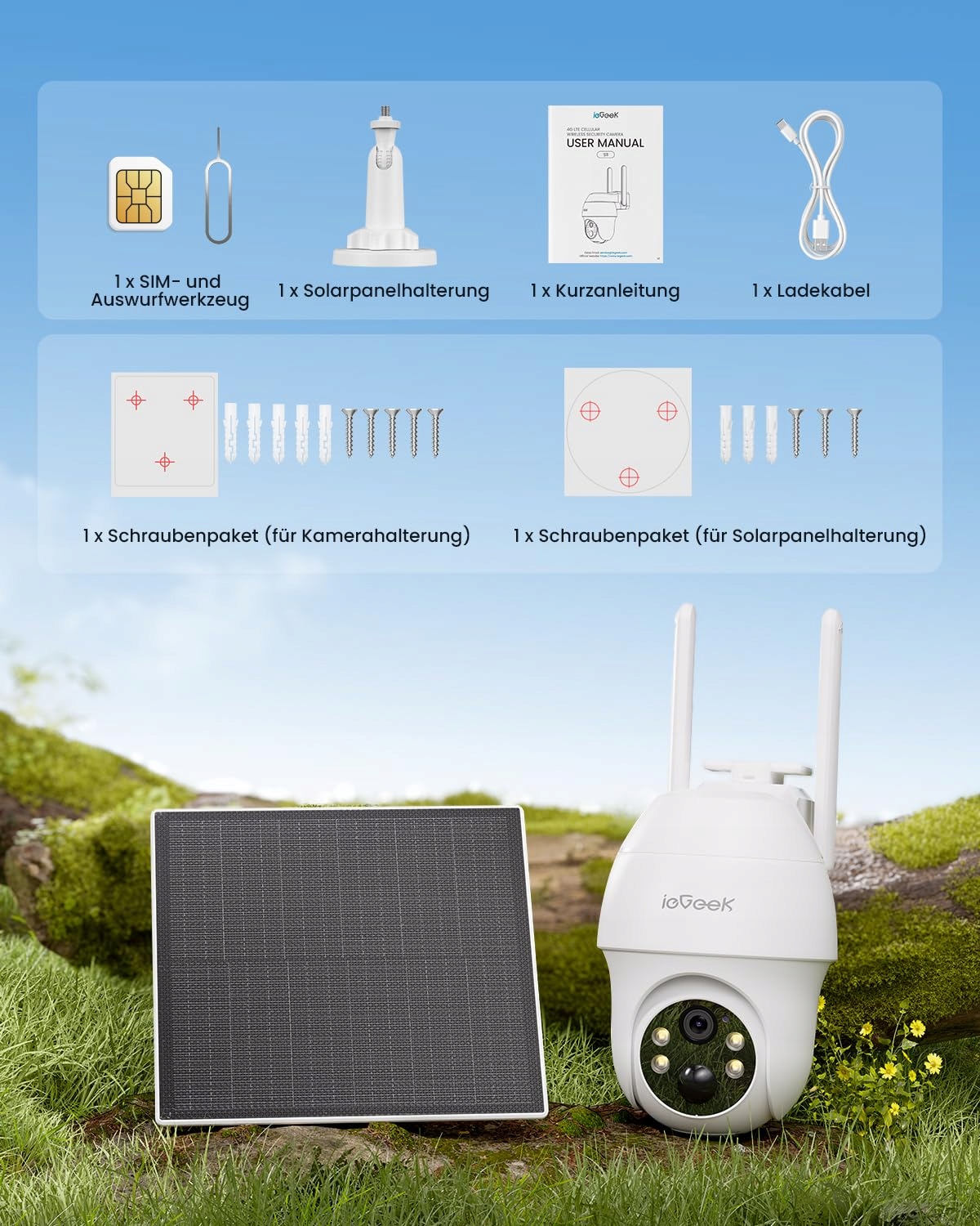 IEGEEK Kamera Zewnętrzna 4G LTE 2K Solarna z SIM PIR 350° 15M Audio — miniatura 9