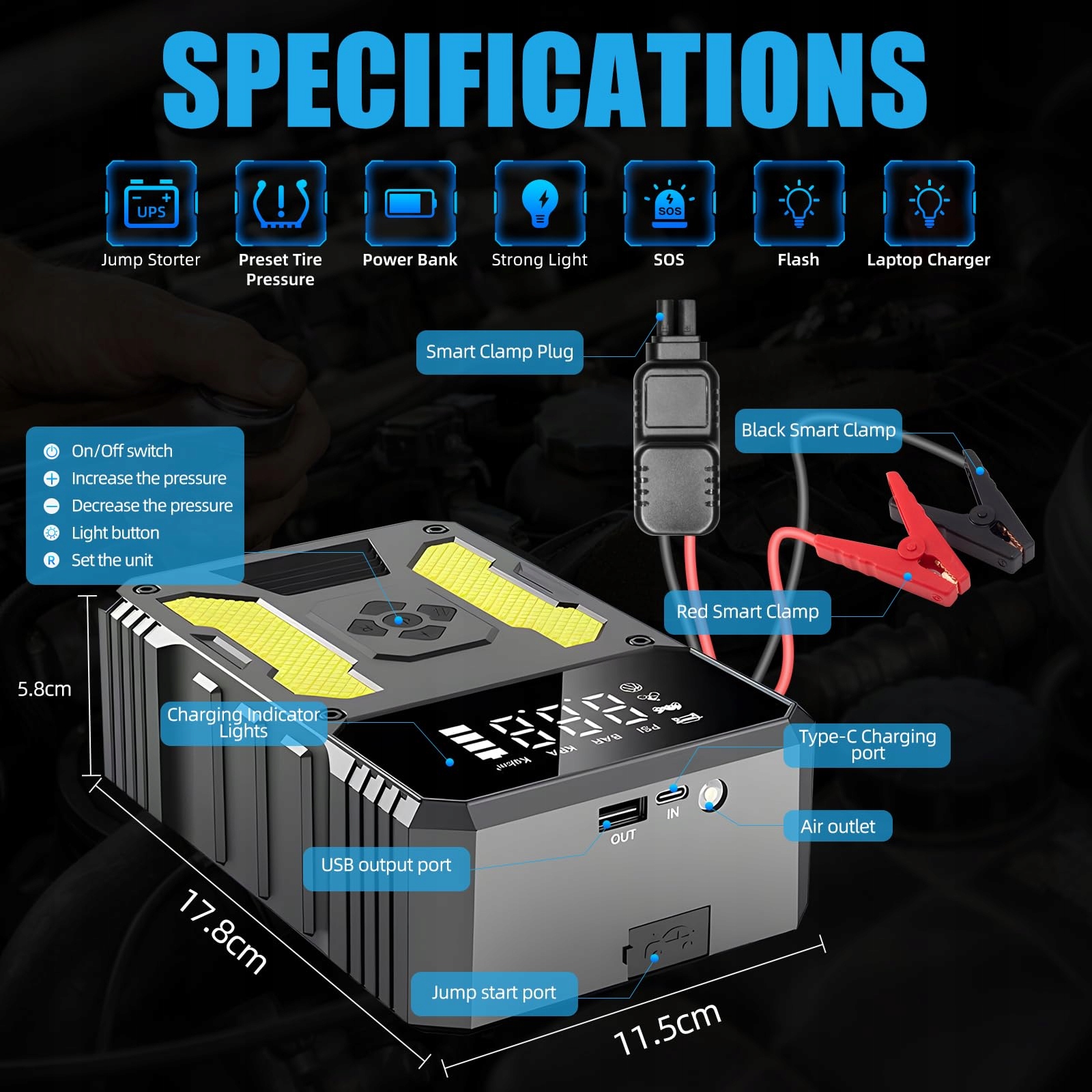 JUMPSTARTER Zestaw Rozruchowy z Kompresorem, Powerbank, Latarka LED — miniatura 2