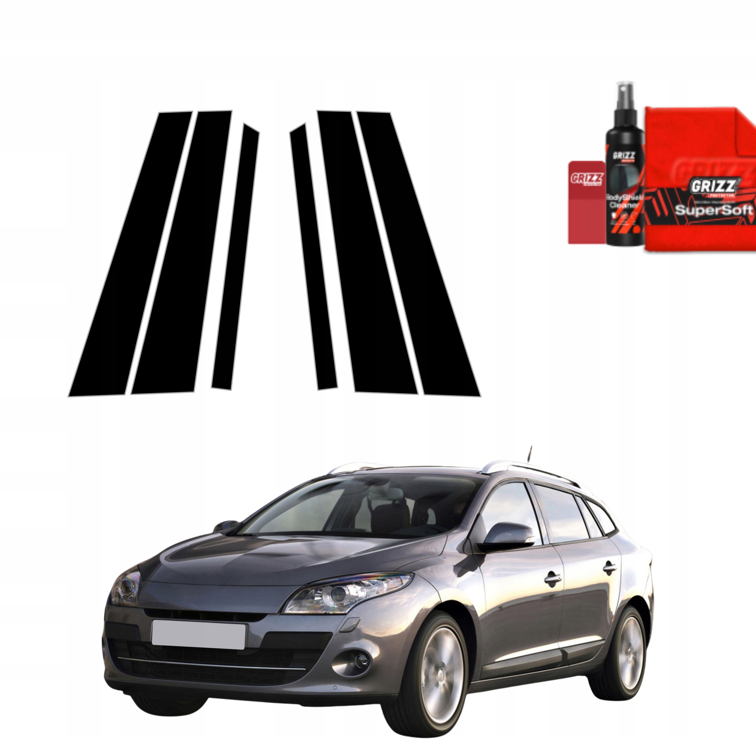 6v1 Černá fólie na sloupky pro Renault Megane 3 Kombi 5D (2008-2012)