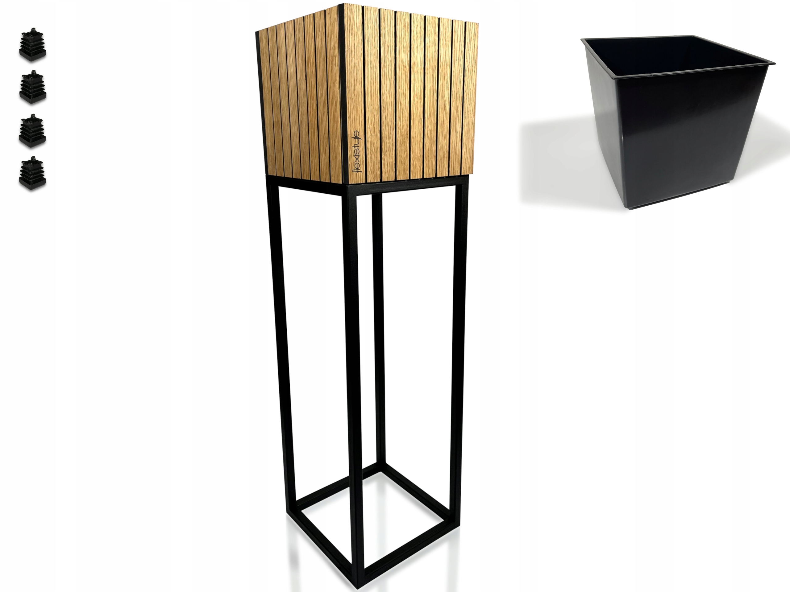 

Kwietnik Loft stojak na kwiaty dębowe lamele metal