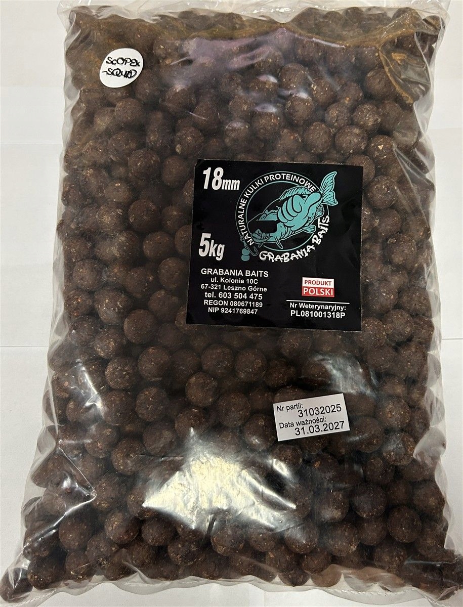Proteinové kuličky GrabaniaBaits Scopex Squid 18 mm 5 kg