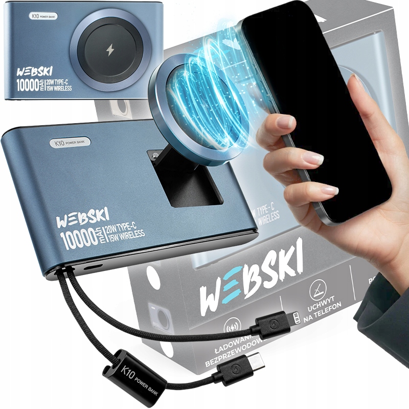 Pohodlná Powerbanka 10000 mAh Magnetická Bezdrátová Indukční Nabíječka