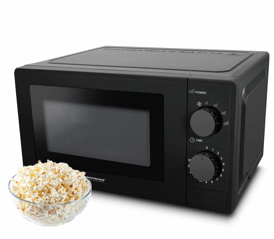 Kuchenka Mikrofalowa mocna Czarna Mikrofalówka Wolnostojąca 20L 1100W Timer