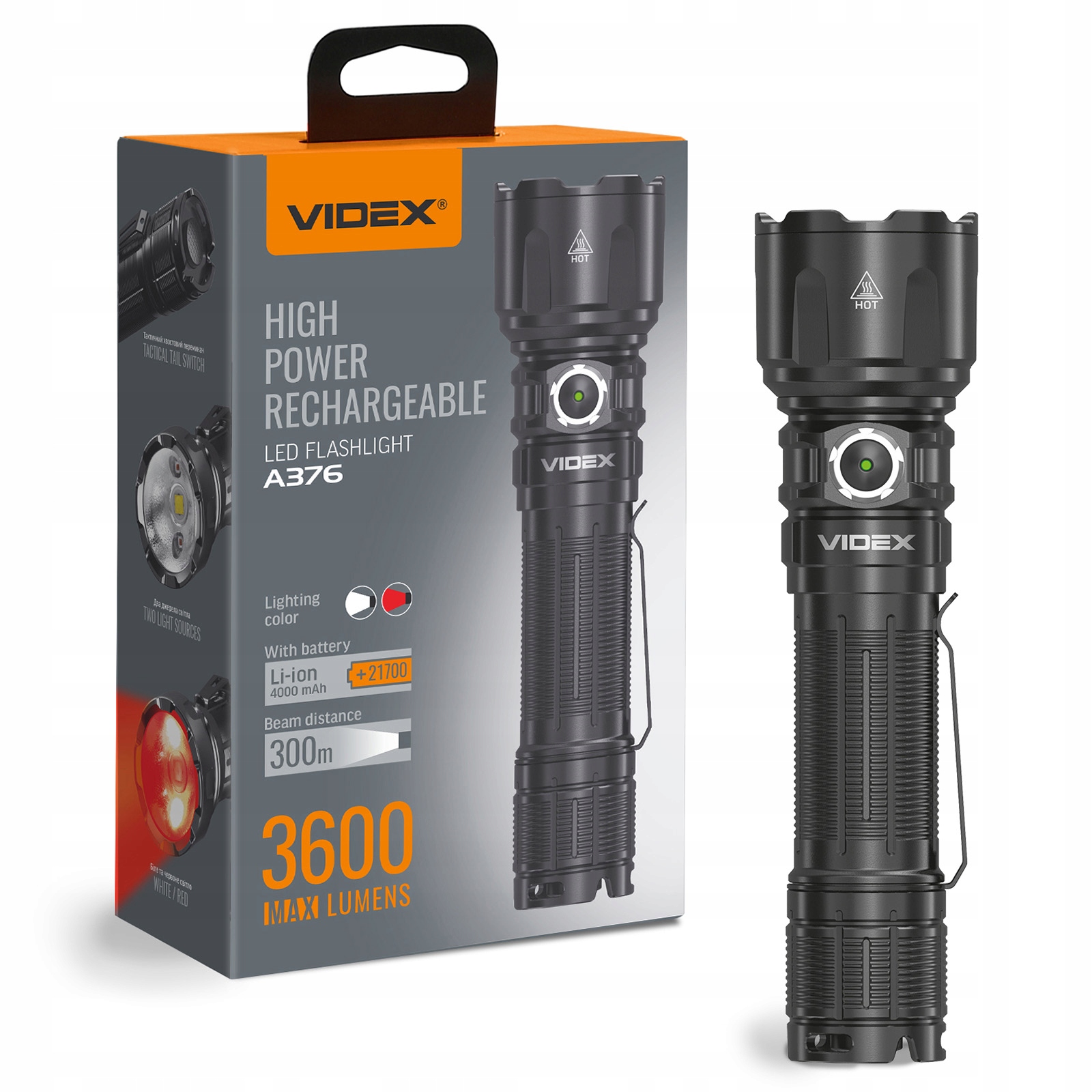 Silná taktická svítilna Reflektor Akumulátorová Led Survivalová 300 m VidexLa