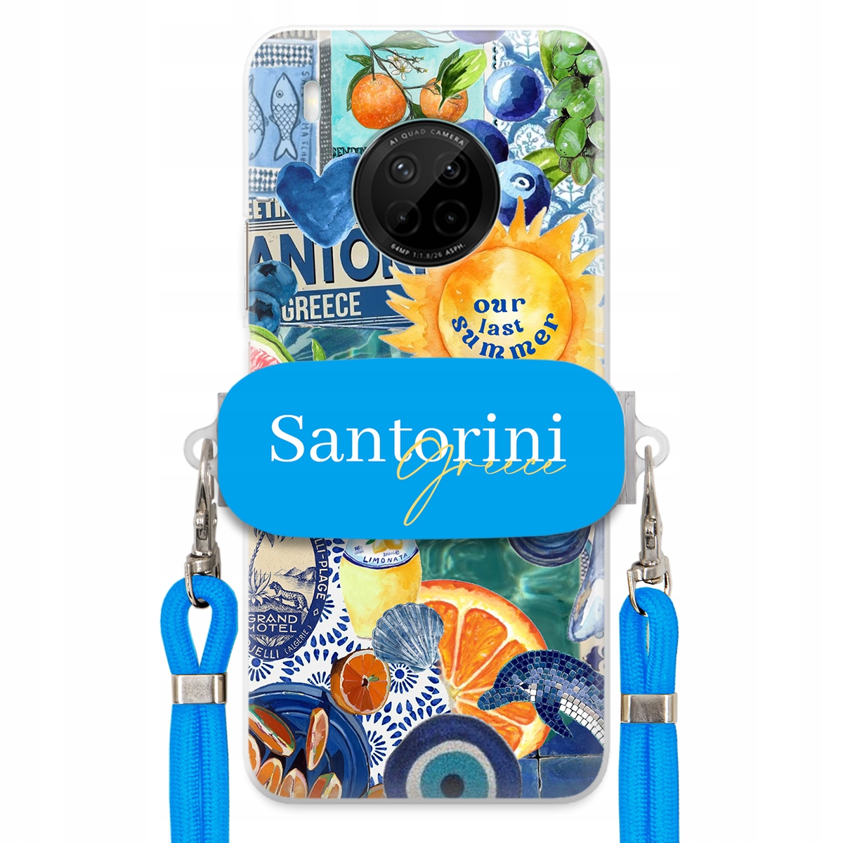 Puzdro pre Huawei Y9a Modré Crossbody vodítko držiak Santorini Sea Vibes