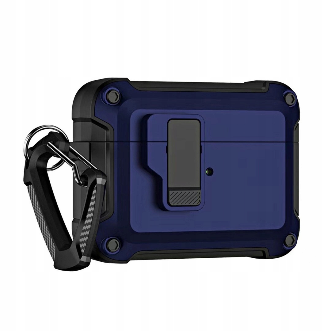Etui pancerne pokrowiec na słuchawki Airpods 4 z karabińczykiem niebieski