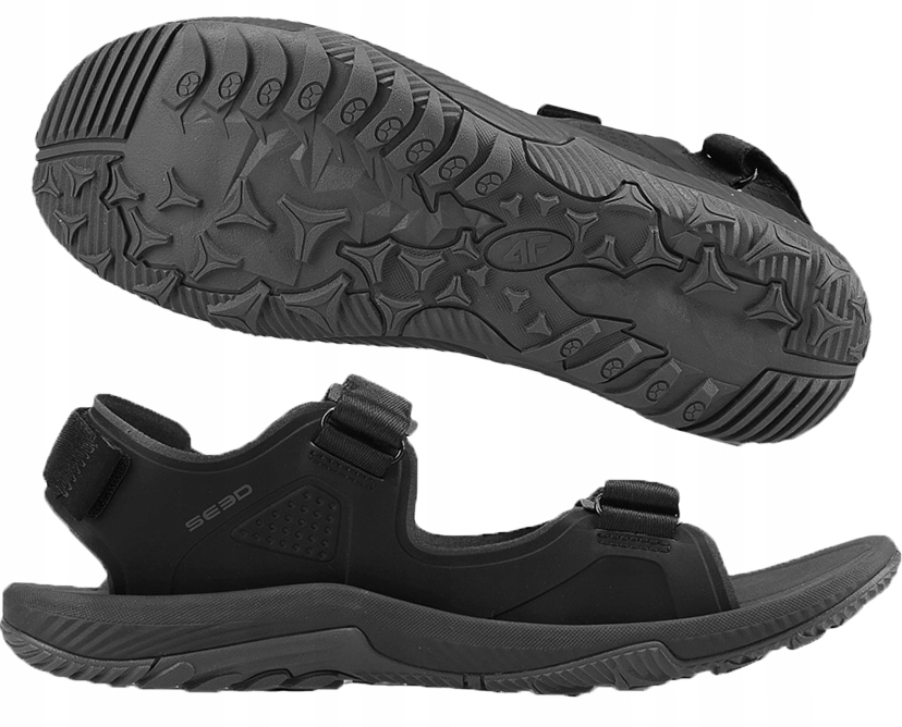 Sportovní sandály na suchý zip 4F M056 na letní dovolenou, černé, velikost 43