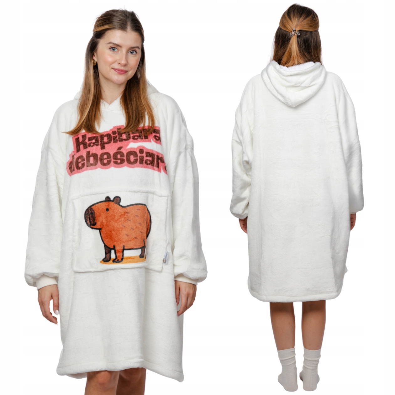 Koc Bluza Oversize Gruba Kocobluza 2w1 XXL Wzór Kapibara Futrzak Bluzo Koc