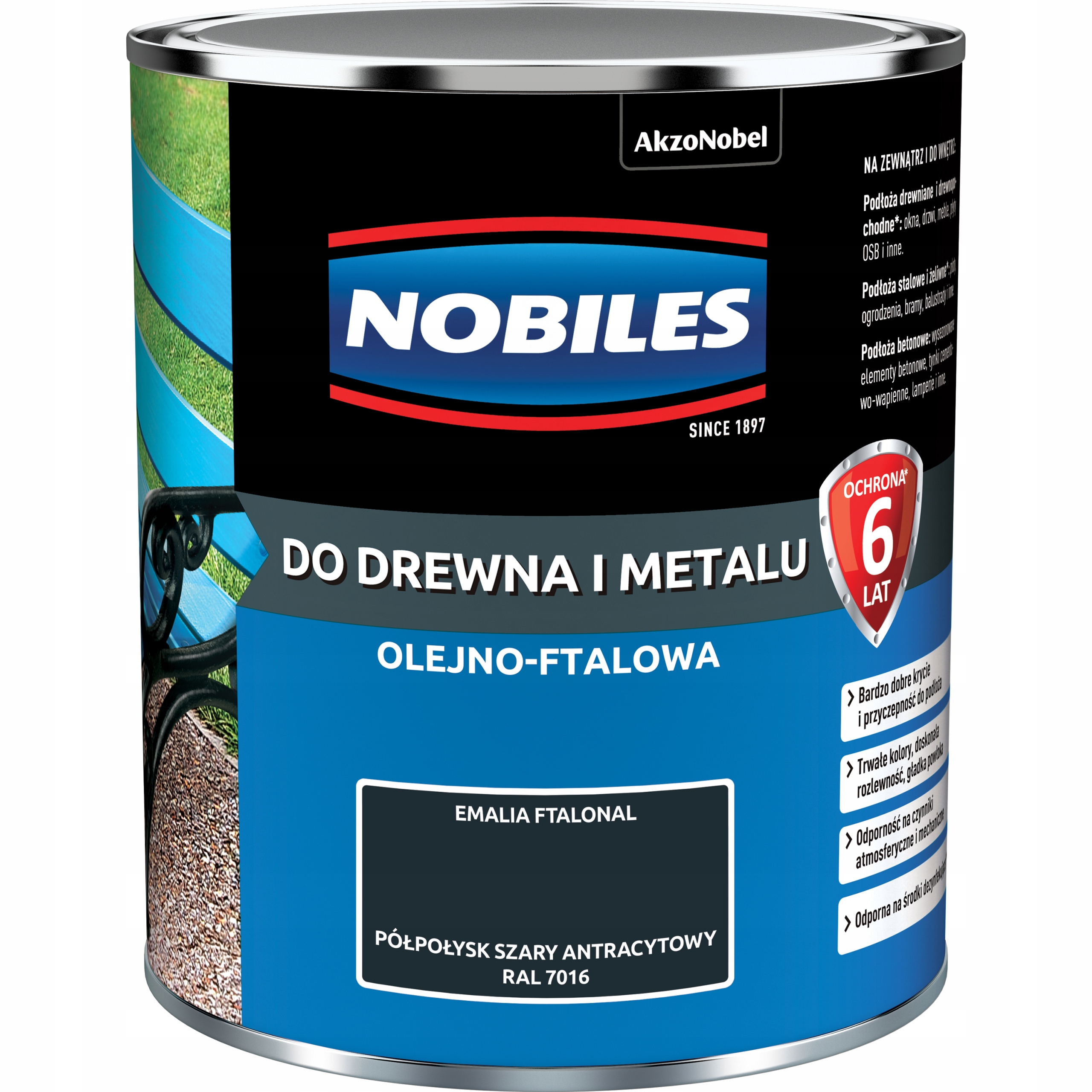 

Nobiles Ftalonal Farba Szary Antracyt RAL7016 5L