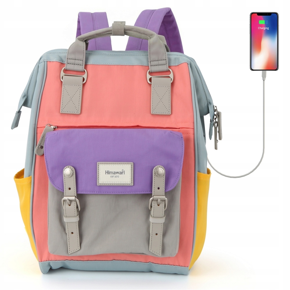 Plecak Himawari 9018 na laptopa 14-15 z Usb 03 koralowo-fioletowo-niebieski