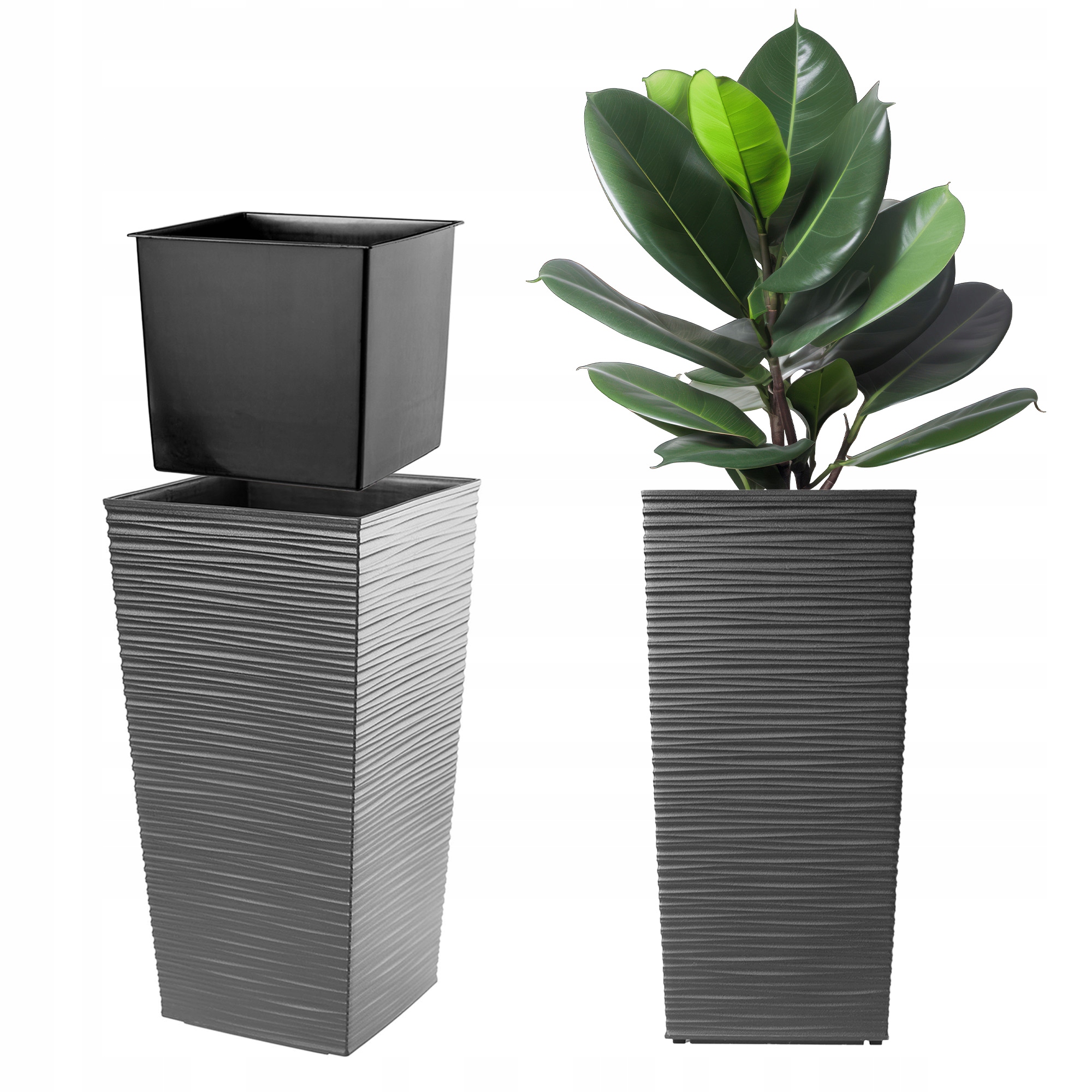 Doniczka Donica Z Wkładem Osłonka Kwietnik Wysoka Ogrodowa Grafit 29x57cm